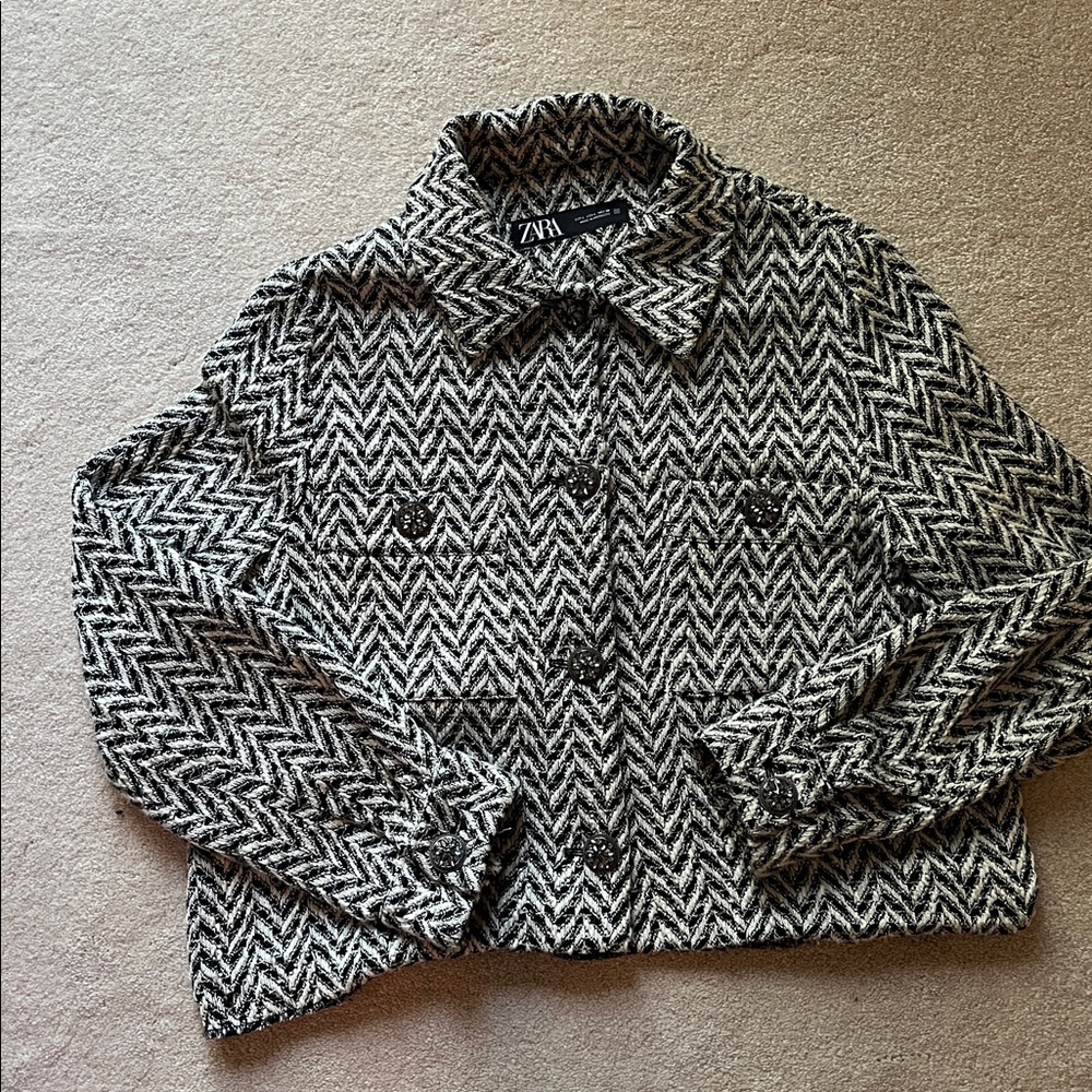 Zara Monochrome Herringbone Jacket